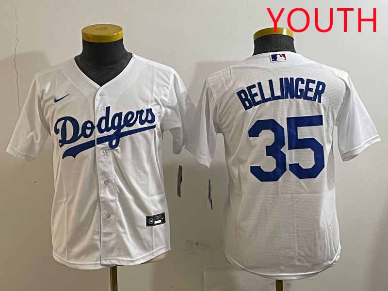 Youth Los Angeles Dodgers 35 Bellinger White Game 2025 Nike MLB Jersey style 3